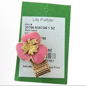 Lilly Pulitzer ring fiesta pink pansy 1sz gold adjustable used FREE w purchase